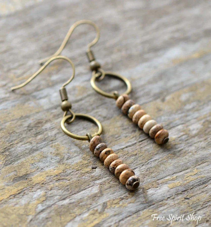 Vintage Natural Jasper Stone Ethnic Circle Earrings - Image 6