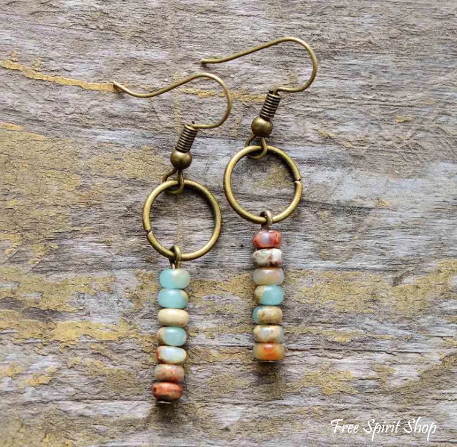Vintage Natural Jasper Stone Ethnic Circle Earrings - Image 7