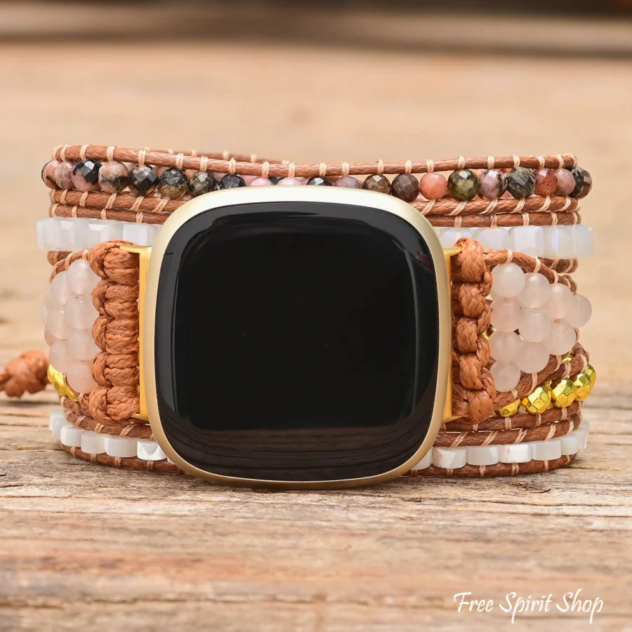 White Selenite & Sunstone Bead Fitbit Watch Band