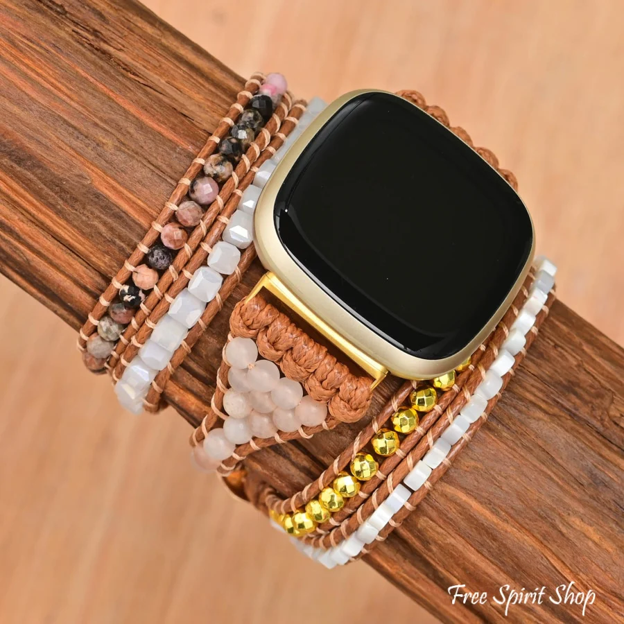 White Selenite & Sunstone Bead Fitbit Watch Band - Image 3