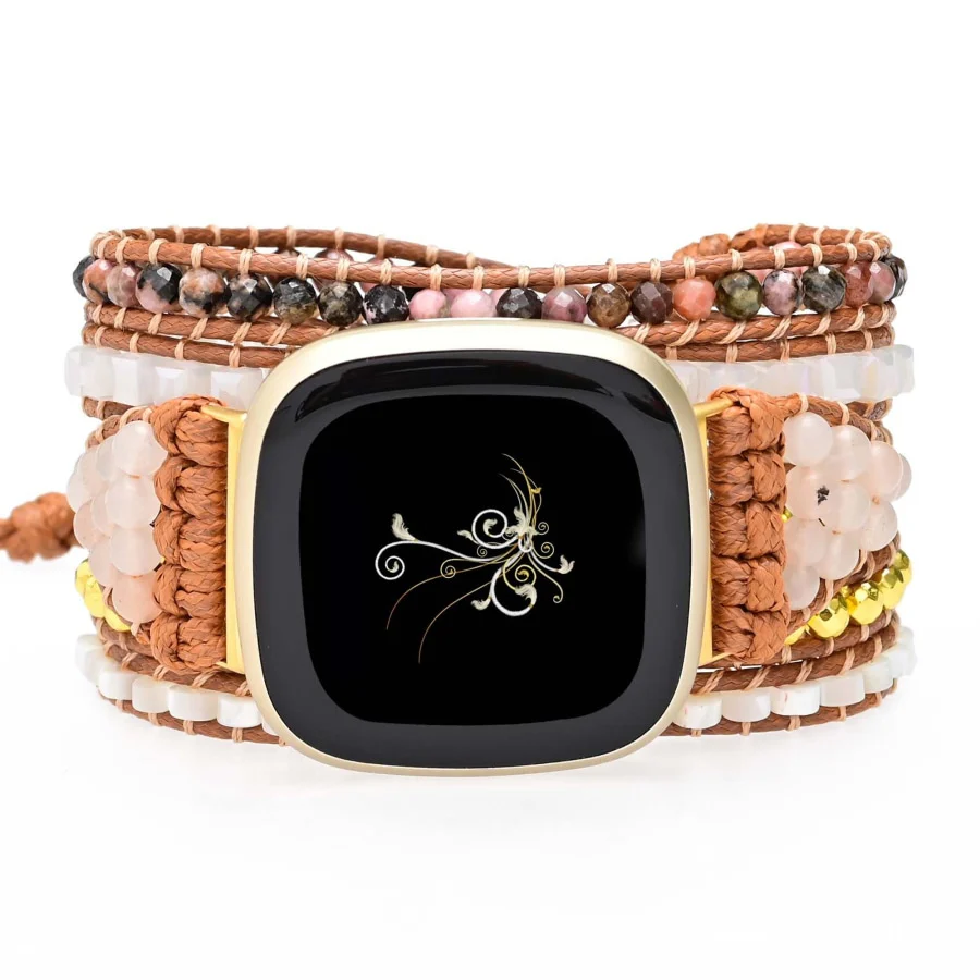 White Selenite & Sunstone Bead Fitbit Watch Band - Image 4